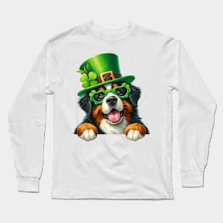 St Patricks Day Peeking Bernese Mountain Dog Long Sleeve T-Shirt